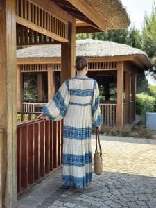 Tam boy Çiçek Seçil elbise mavi