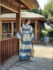 Tam boy Çiçek Seçil elbise mavi