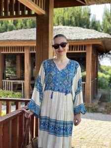 Tam boy Çiçek Seçil elbise mavi