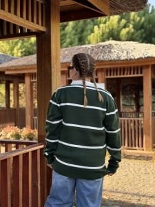 Çizgili bebe yaka kazak yeşil