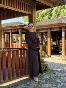 Beli büzmeli oysho elbise kahve