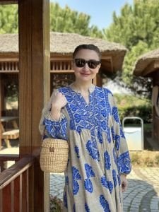 Viskon otantik katleya elbise mavi