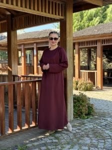 Beli büzmeli oysho elbise Bordo