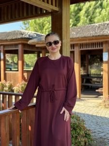 Beli büzmeli oysho elbise Bordo