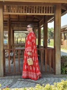 Viskon otantik katleya elbise Kırmızı