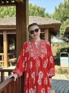 Viskon otantik katleya elbise Kırmızı