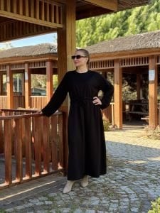 Beli büzmeli oysho elbise siyah