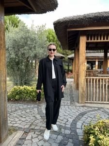 Biyeli tam fermuarlı Takım Siyah