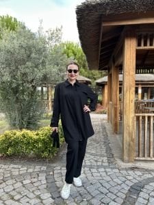 Biyeli tam fermuarlı Takım Siyah