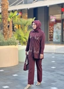 Taşlı Ceket Takım Bordo