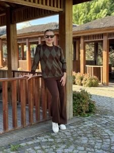 Baklava triko takım kahve