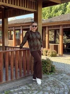 Baklava triko takım kahve