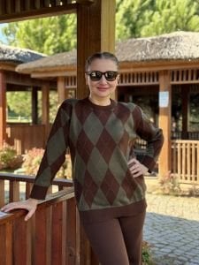 Baklava triko takım kahve