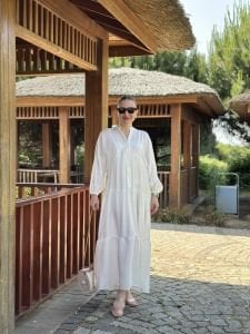 tensel düz beyaz katleya elbise