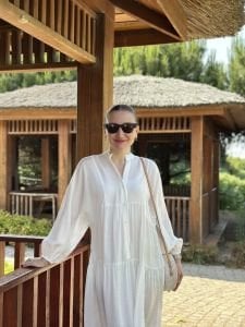 tensel düz beyaz katleya elbise