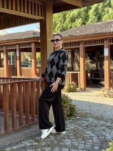 Baklava triko takım siyah