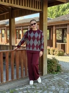 Baklava triko takım bordo