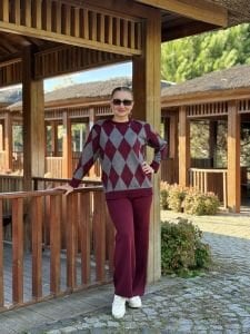 Baklava triko takım bordo