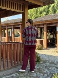 Baklava triko takım bordo