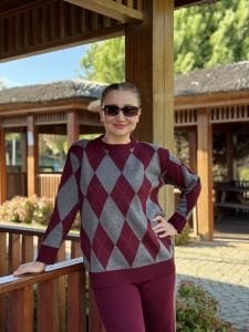 Baklava triko takım bordo