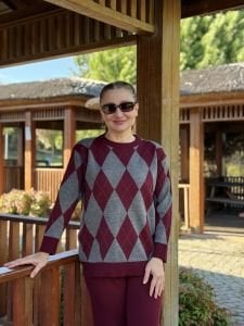 Baklava triko takım bordo