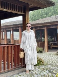 Pamuk keten oversize Takım siyah