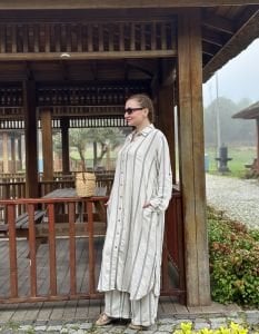 Pamuk keten oversize Takım siyah
