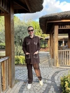 Taşlı Ceket Takım Kahve