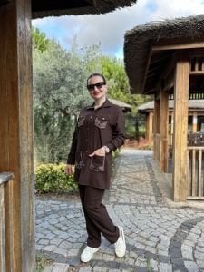 Taşlı Ceket Takım Kahve