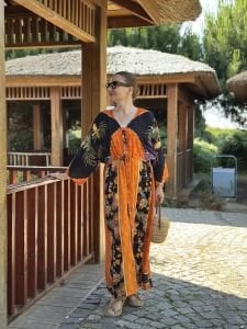Viskon Tablo tasarım oversize elbise turuncu