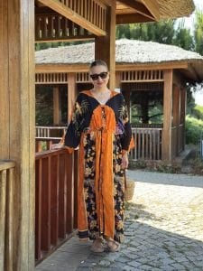 Viskon Tablo tasarım oversize elbise turuncu