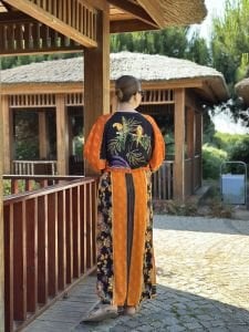 Viskon Tablo tasarım oversize elbise turuncu