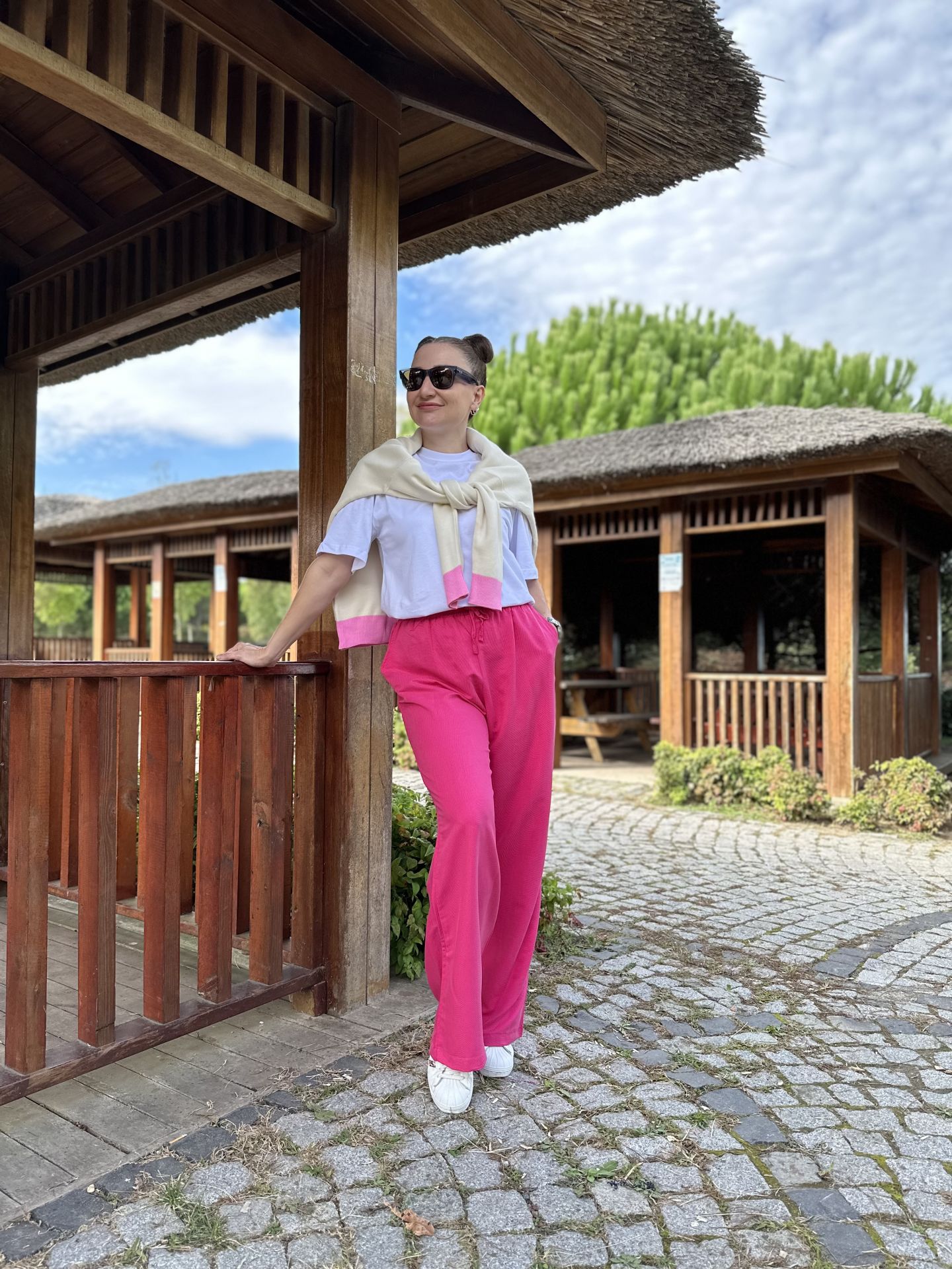 Pembe tensel pamuklu pantolon