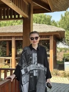 2086 Baskı desenli viskon elbise siyah