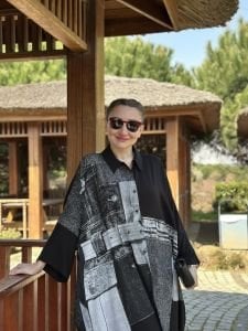 2086 Baskı desenli viskon elbise siyah