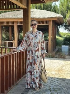 Şal desen viskon katleya elbise kiremit