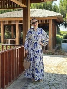 Şal desen viskon katleya elbise lila