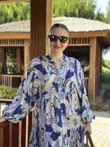 Şal desen viskon katleya elbise lila
