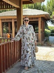 Şal desen viskon katleya elbise haki