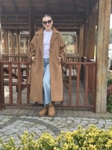 Taba Kaşe Kaban kolu düğmeli (kemersizdir)