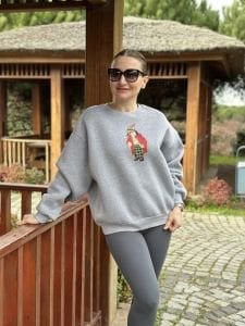 Gri Oversize üçipliksweatshirt