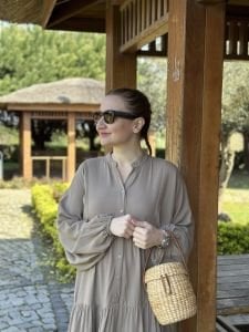 Viskon düz katleya elbise vizon