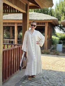 Kemerli tasarım keten elbise (kolları lastikli gelicek)