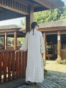 Kemerli tasarım keten elbise (kolları lastikli gelicek)