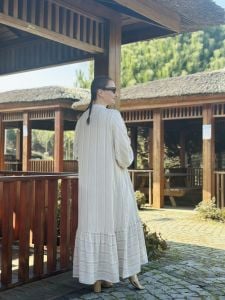 Kemerli tasarım keten elbise (kolları lastikli gelicek)