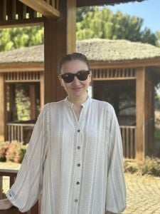 Kemerli tasarım keten elbise (kolları lastikli gelicek)
