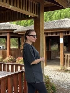 Orijinal marka Taşlı Kot Bluz antrasit