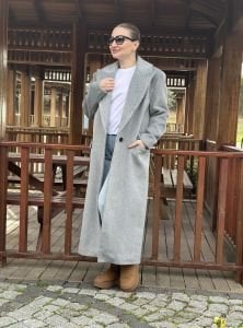 Gri yumoş Kaşe Kaban