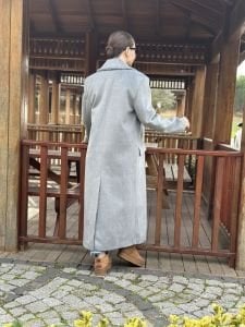 Gri yumoş Kaşe Kaban