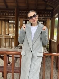 Gri yumoş Kaşe Kaban